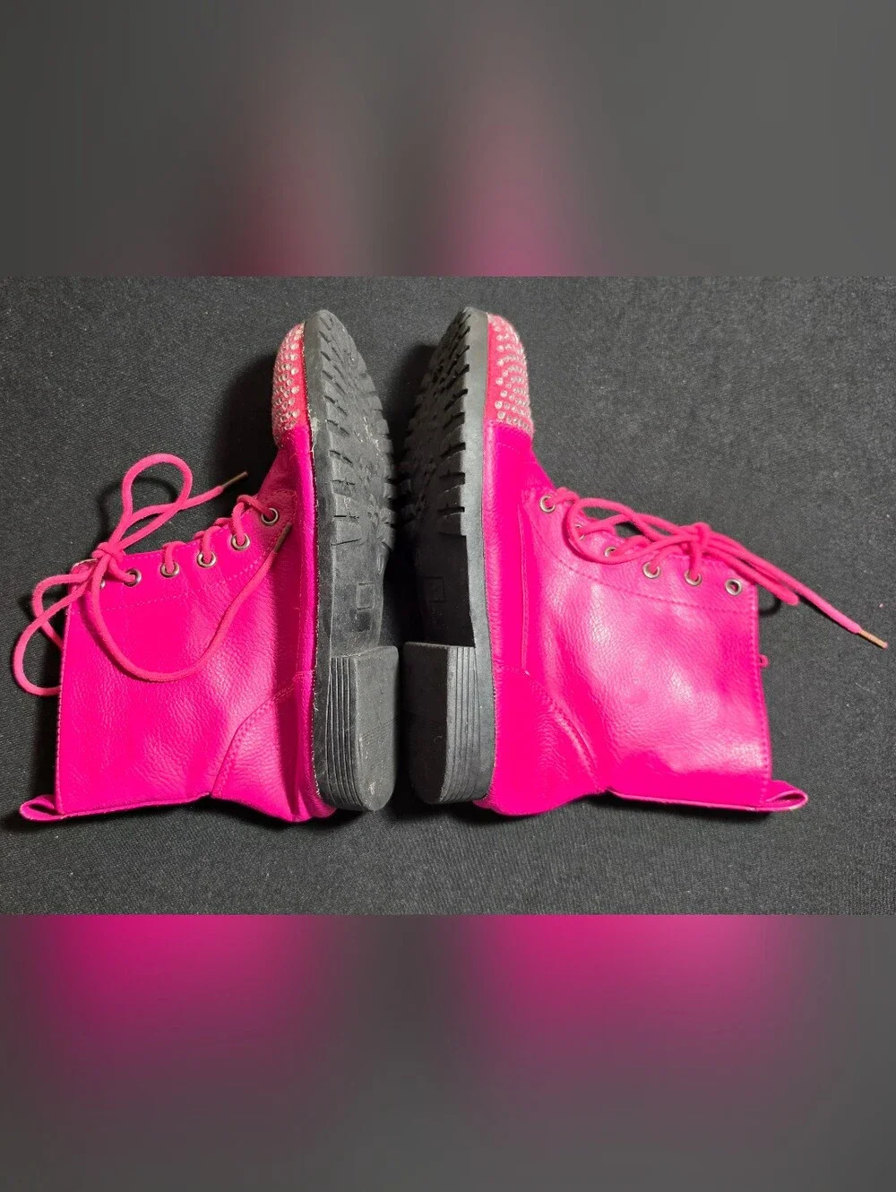 Girls' Hot Pink Rhinestone Combat Boots